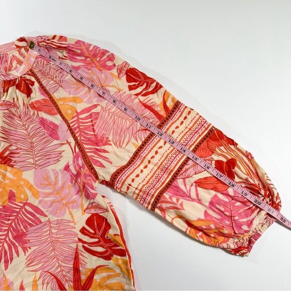 Haute Hippie Size S Tropical Floral Bohemian Peasant Style Blouse With Tassels - Picture 14 of 14